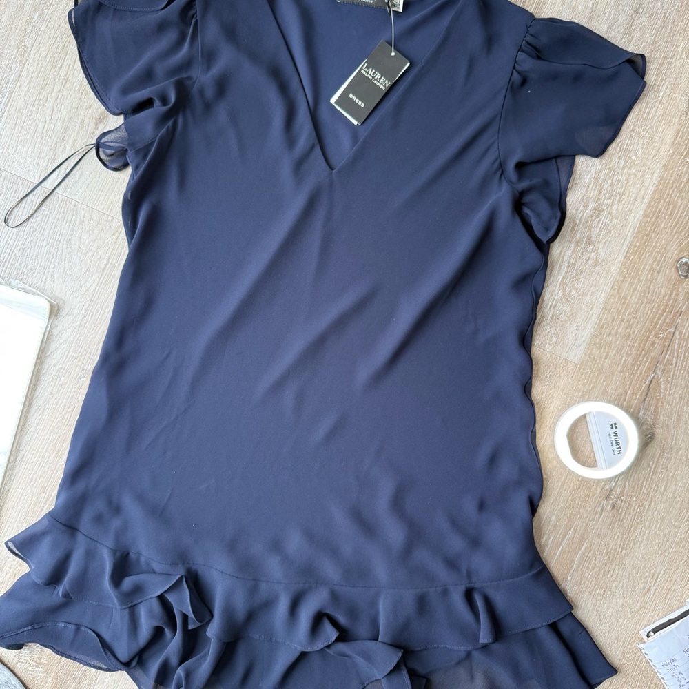 Lauren Ralph Lauren Navy Ruffle Blouse